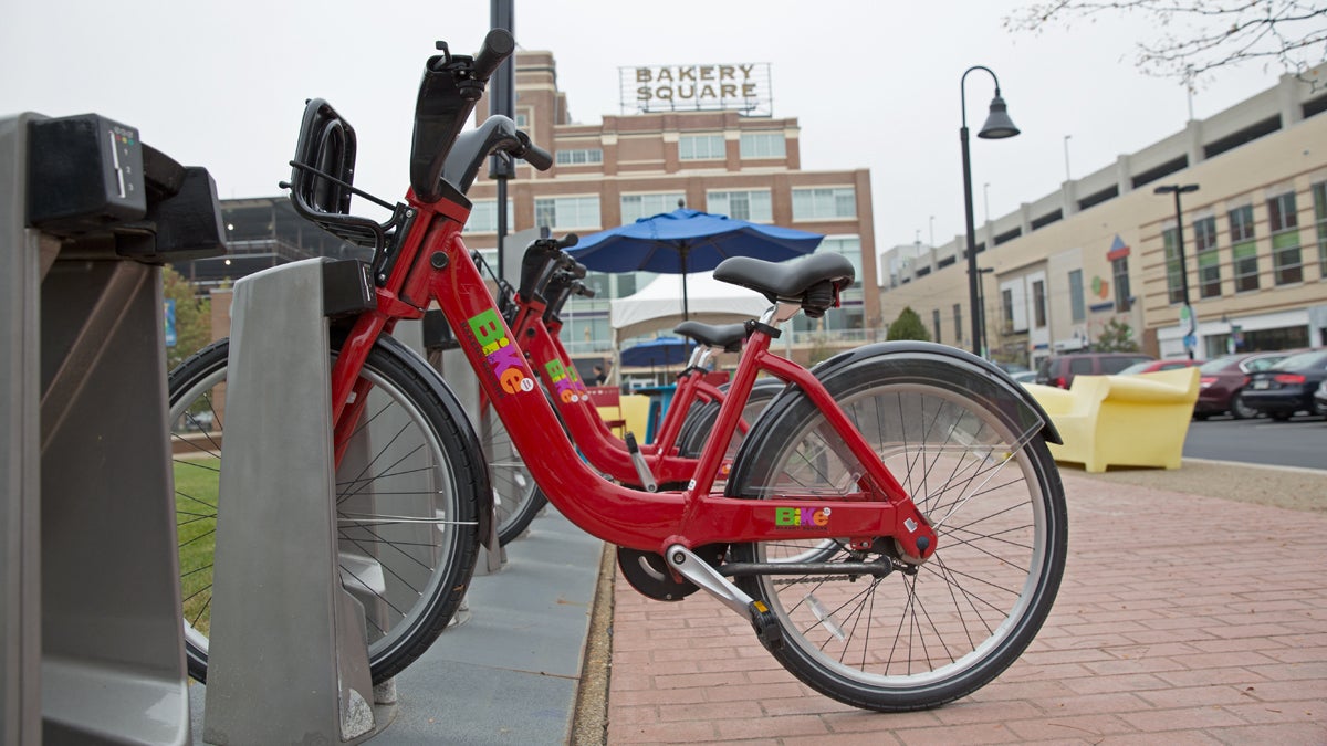  This bikeshare station in the Bakery Square section of Pittsburgh, Pennsylvania is limited to Google employees and Carnegie Mellon University students. Pittsburgh hopes to establish a citywide bikeshare program open to all in 2015.  (Lindsay Lazarski/WHYY) 