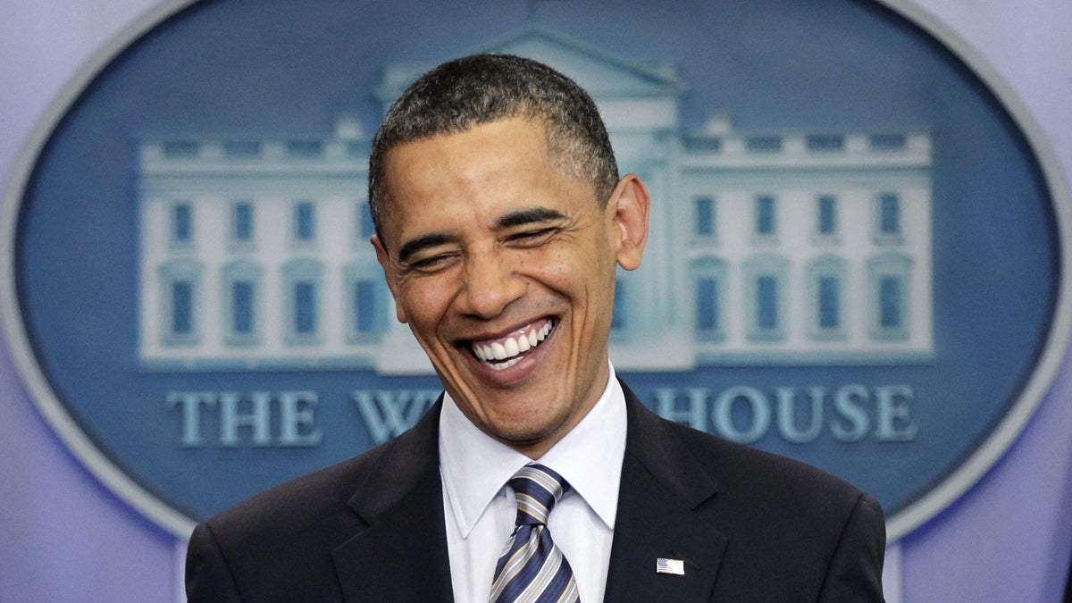 President Barack Obama is shown laughing as he comments to reporters on the controversy over his birth certificate in an April 2011 White House press conference. (AP Photo/J. Scott Applewhite