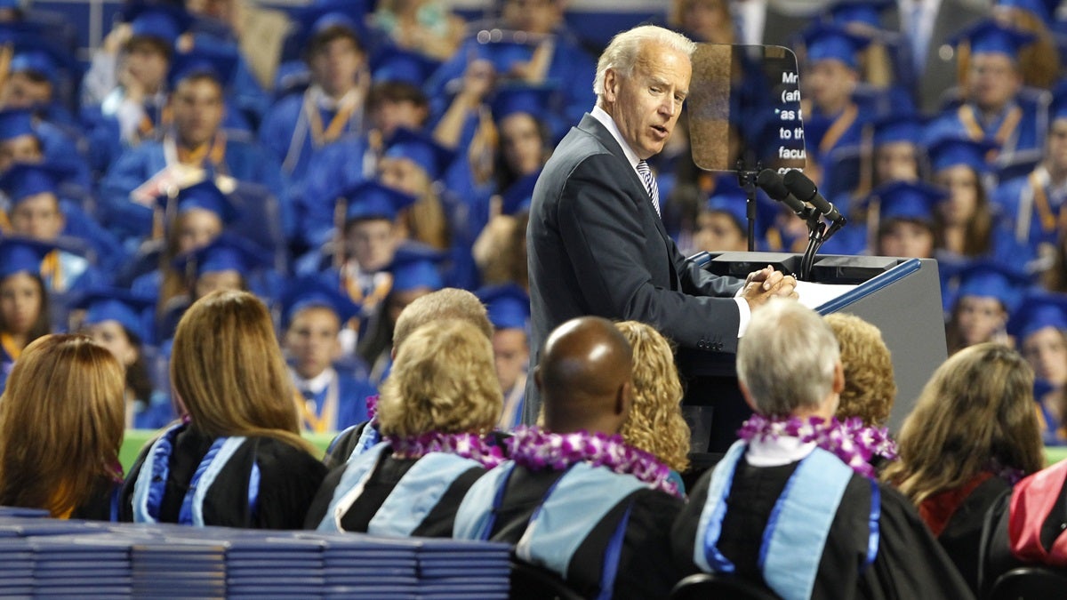  Vice President Joe Biden delivers speaks to Cypress Bay High School graduates in 2012 in Miami. (AP Photo/Wilfredo Lee) 