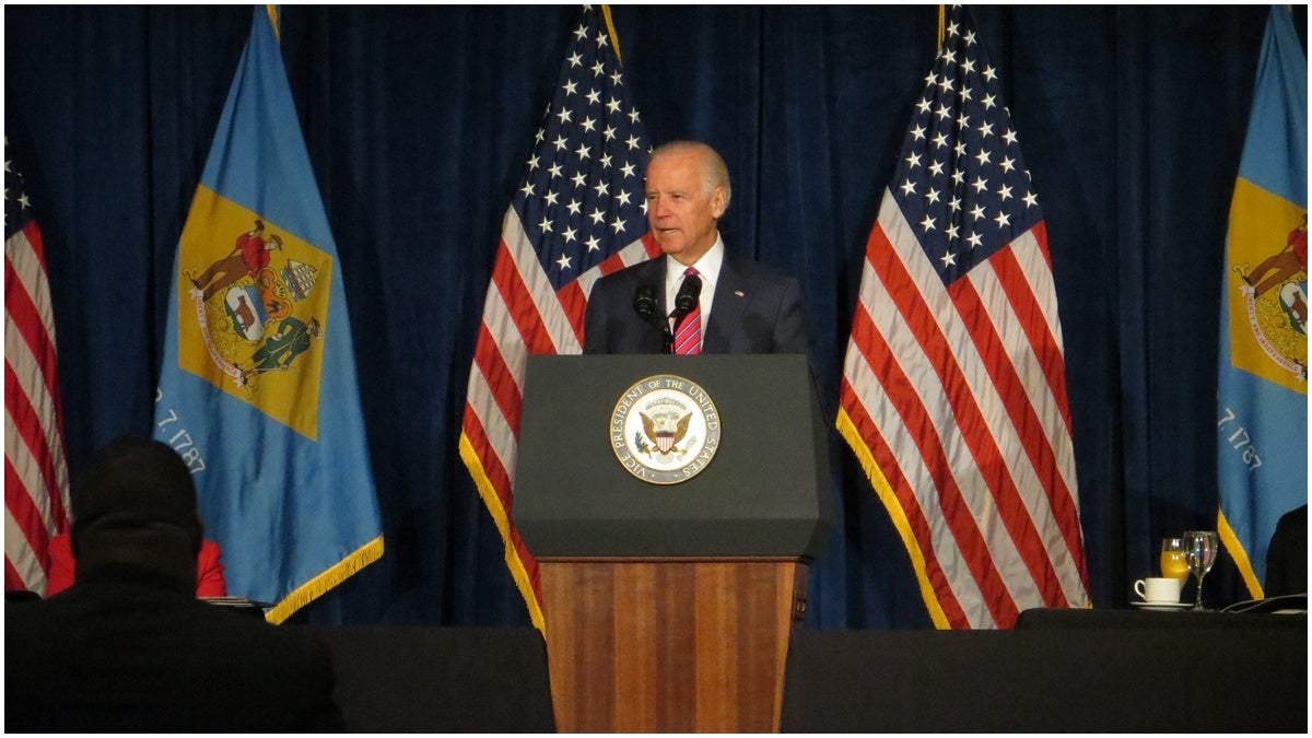  Vice President Biden speaks before the Wilmington MLK event at the Chase Center.(Nichelle Polston/WHYY) 