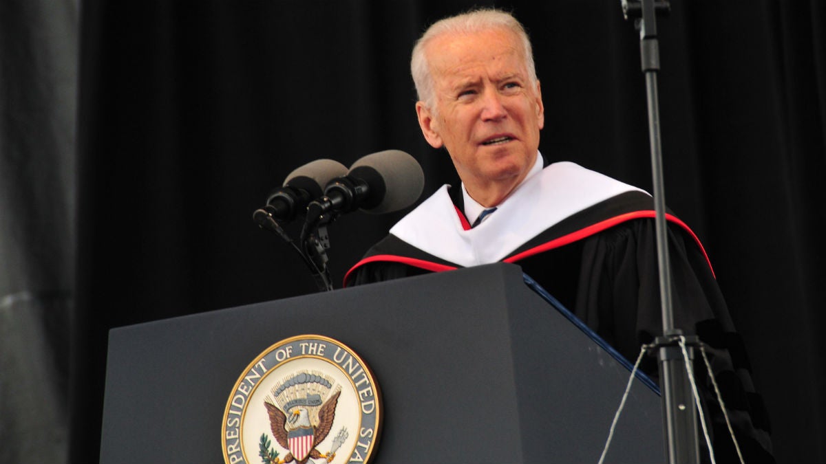 Vice President Joe Biden speaks to Delaware State University graduates. (Photo courtesy of Delaware State University)