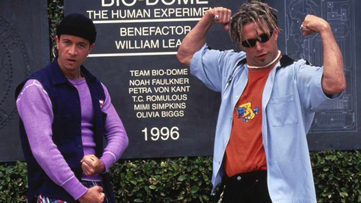  Pauly Shore (left) and Stephen Baldwin starred in “Bio-Dome,” a 1996 movie about two friends who locked themselves in a bio-dome for one year with environmental science students. (Photo by Motion Picture Corporation America)  