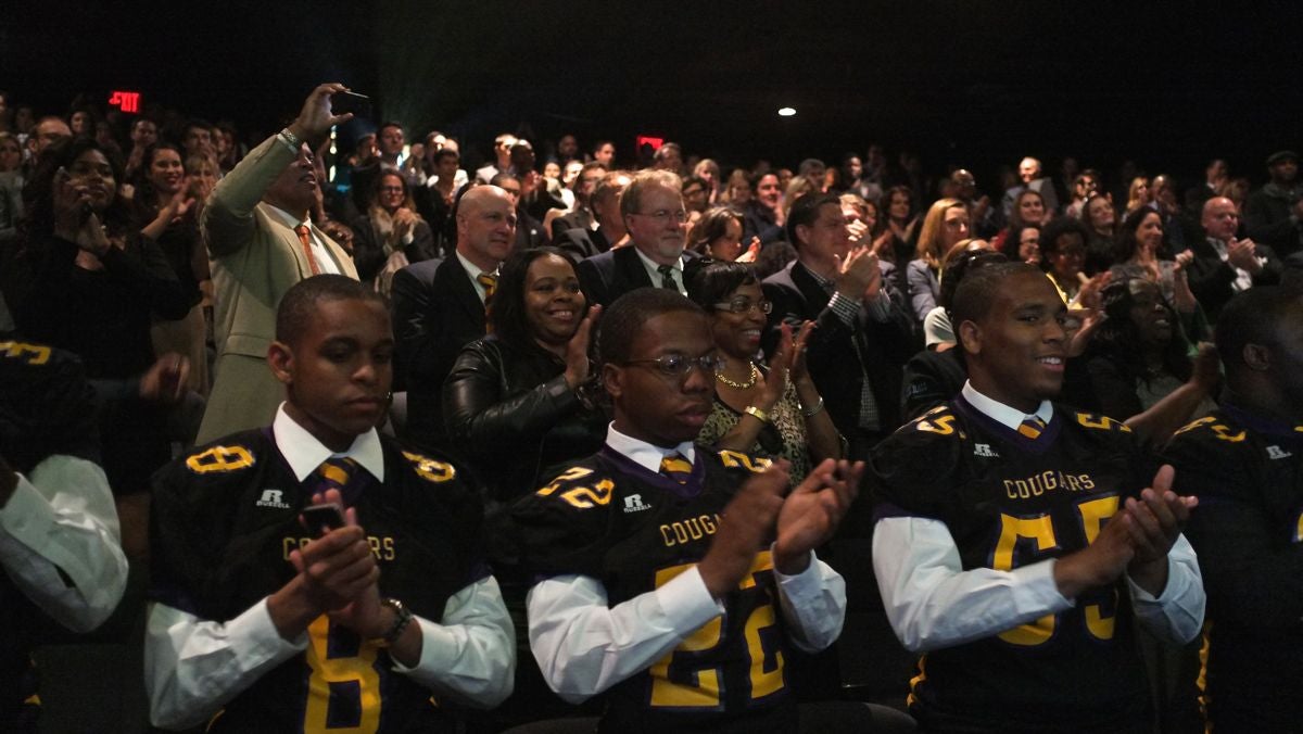  'We Could Be King,' a documentary about the MLK High Cougars football team and the city school-district's funding crisis, was well received at the Tribeca Film Festival on Tuesday night. (Brad Larrison/for NewsWorks) 