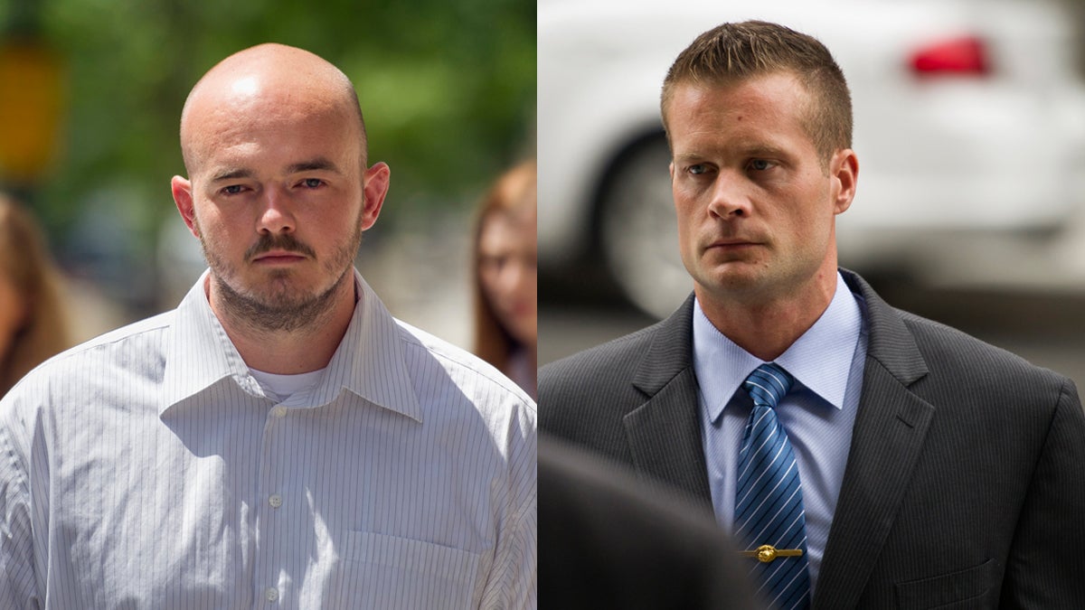  Former Blackwater Worldwide guards Nicholas Slatten (left) and Evan Liberty pictured  June 11, 2014, leaving federal court in Washington (Cliff Owen/AP Photos, file) 