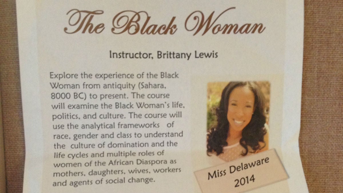  A flier for 'The Black Woman' at Wilmington University. (Avi Wolfman-Arent/for WHYY) 