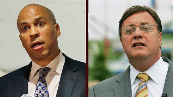  Candidates for U.S Senate in New Jersey Newark Mayor Cory Booker (left) and Republican Steve Lonegan (NewsWorks Photo) 