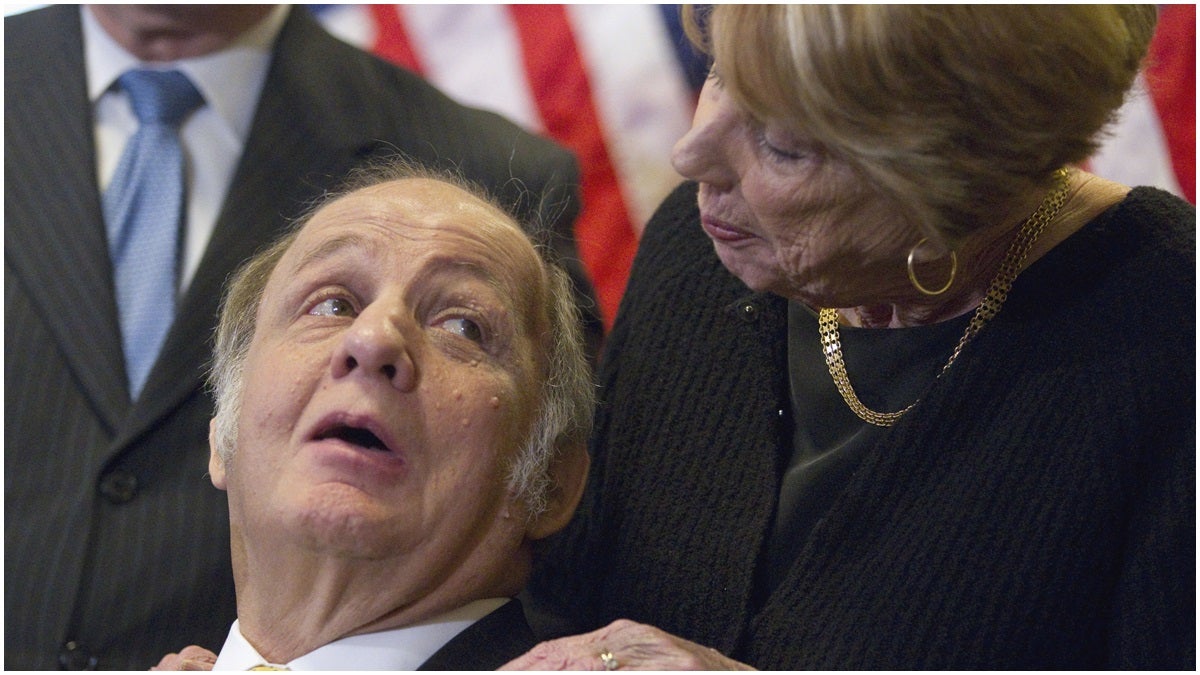  This March 30, 2011, file photo shows former White House press secretary James Brady looking at his wife Sarah Brady, during a news conference on Capitol Hill in Washington marking the 30th anniversary of the shooting. (AP Photo/Evan Vucci) 