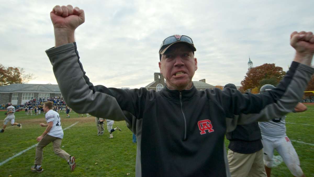  Germantown Academy celebrates a thrilling football victory vs. Penn Charter. (Bas Slabbers/for NewsWorks) 