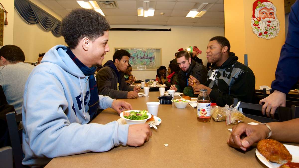  Covenant House teens received gift cards and a holiday meal on Tuesday. (Bas Slabbers/for NewsWorks) 