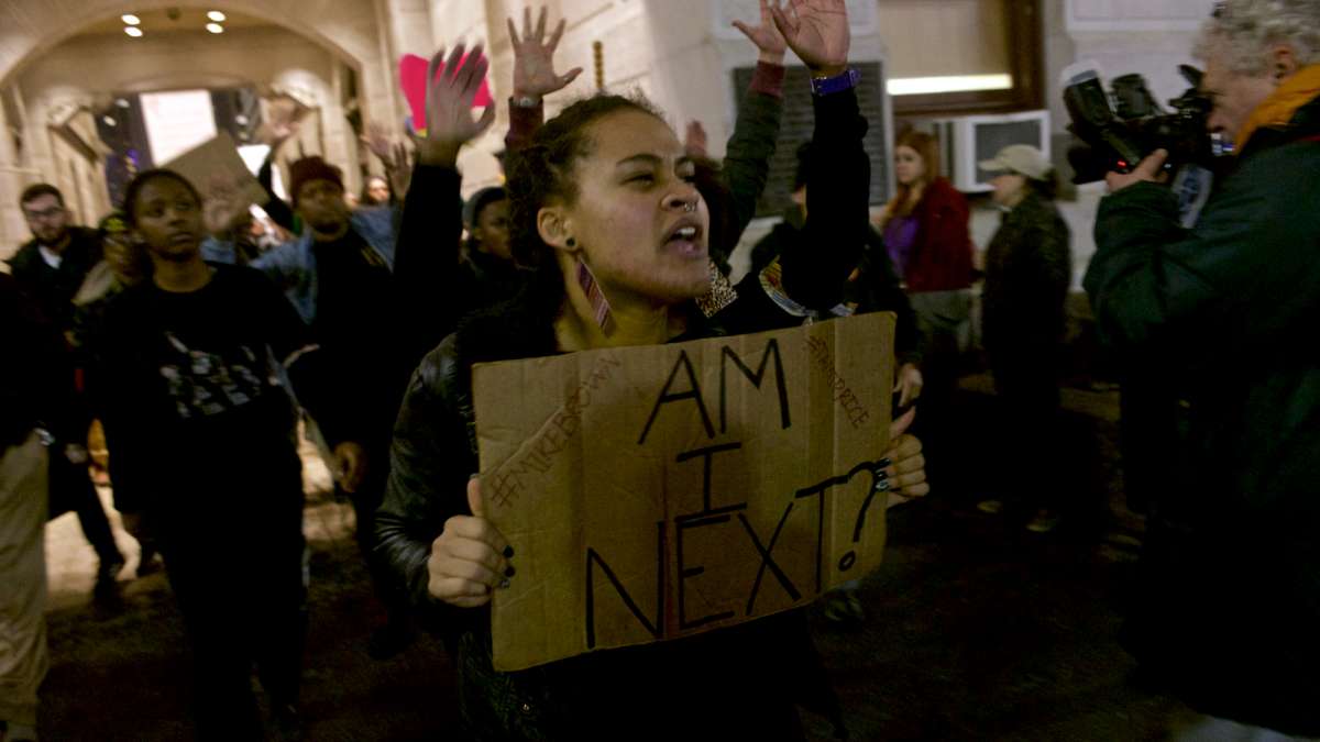  Protestors took to the streets around City Hall on Wednesday evening. (Bas Slabbers/for NewsWorks) 