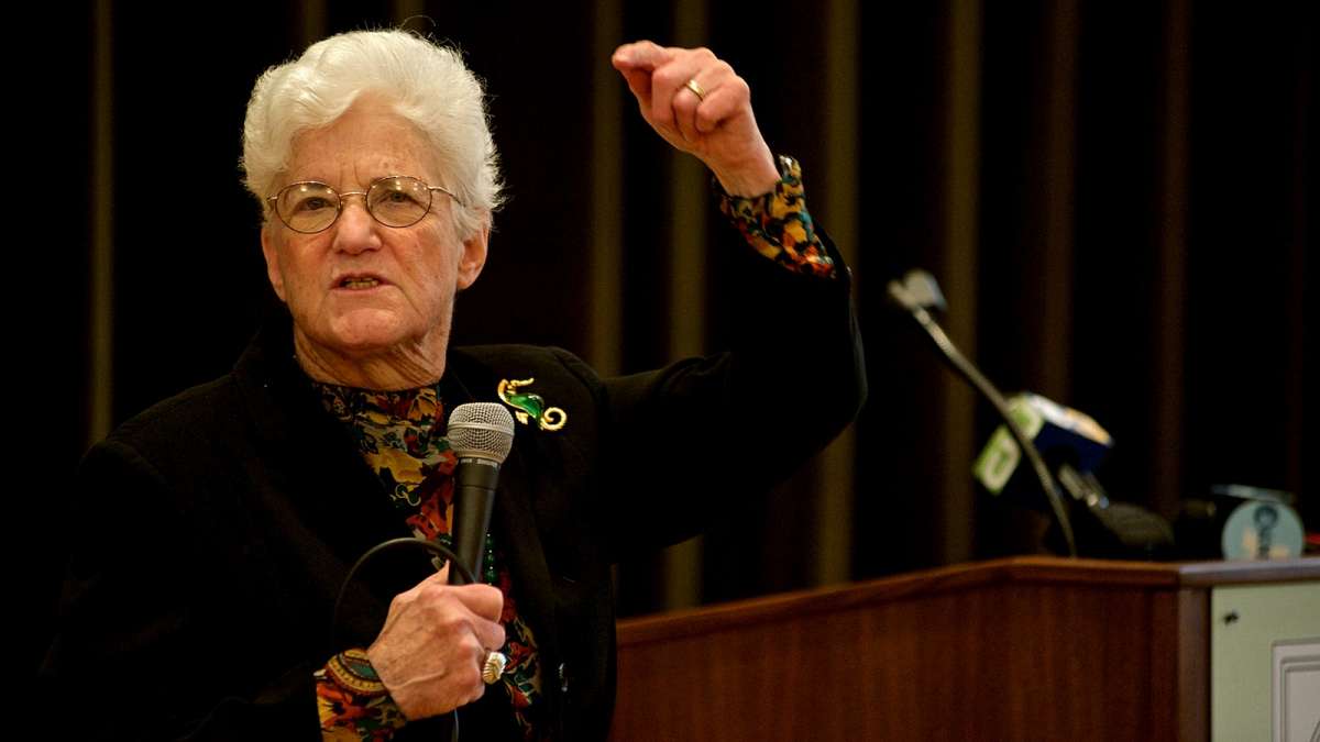  Lynne Abraham speaks at the Presbyterian Church of Chestnut Hill on Thursday. (Bas Slabbers/for NewsWorks) 