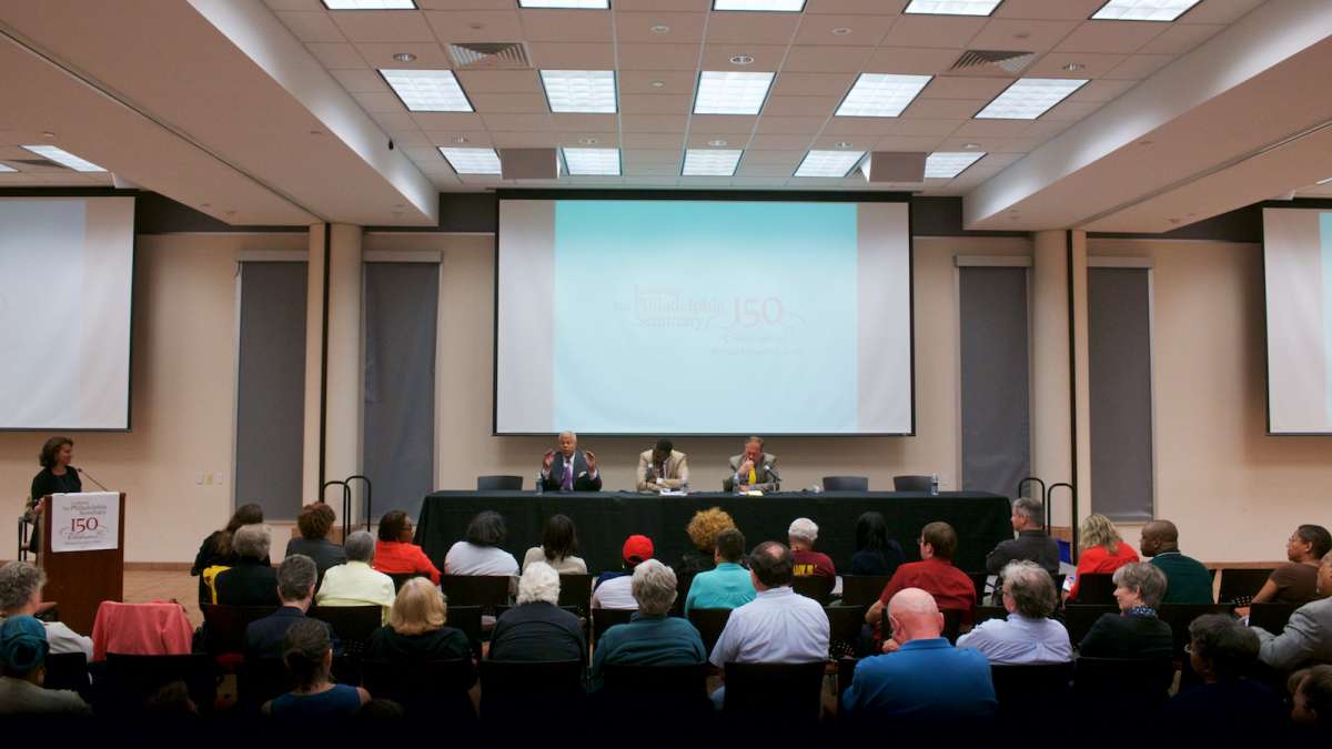  Three of the Philadelphia Democratic mayoral candidates are shown here at the Mt. Airy forum. (Bas Slabbers/for NewsWorks) 