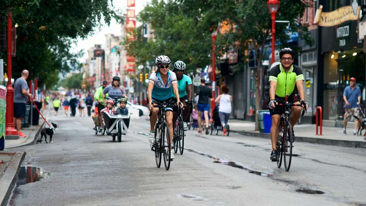 South Street from the Delaware River to the Schuylkill River was closed to motorized vehicles for five hours Saturday for Philadelphia's first Free Streets day.