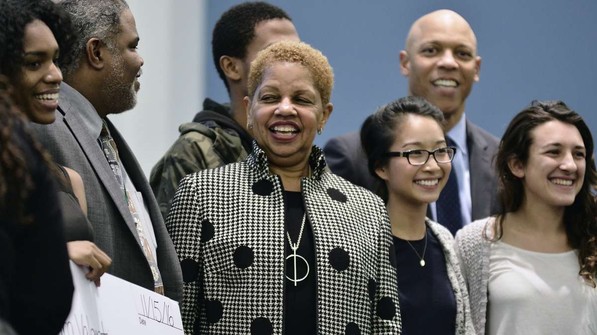 Joyce S. Wilkerson (center) is welcomed as new chairperson for the School Reform Commission at the Nov. 15