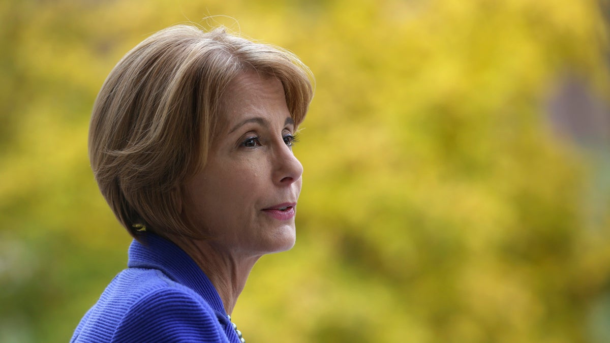  Democratic New Jersey gubernatorial candidate Barbara Buono is shown speaking during a visit to Montclair State University on Thursday. (AP Photo/Julio Cortez 
