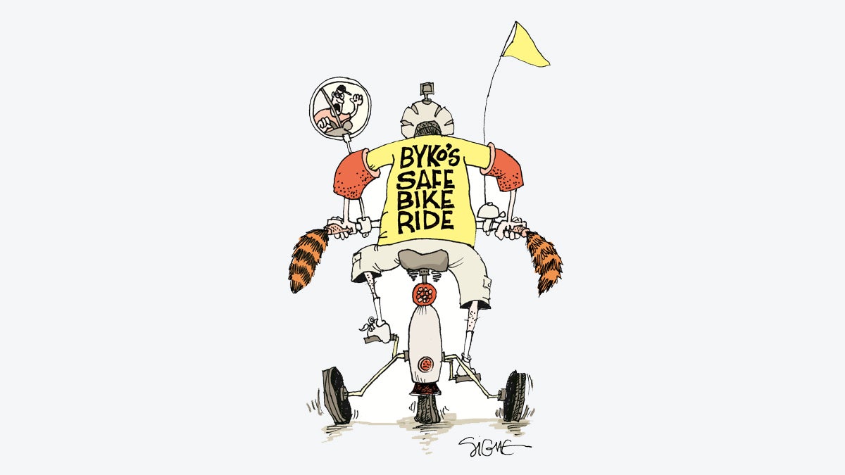 The Byko Ride pairs unexpected allies looking to help the People's Emergency Center. (Signe Wilkinson)