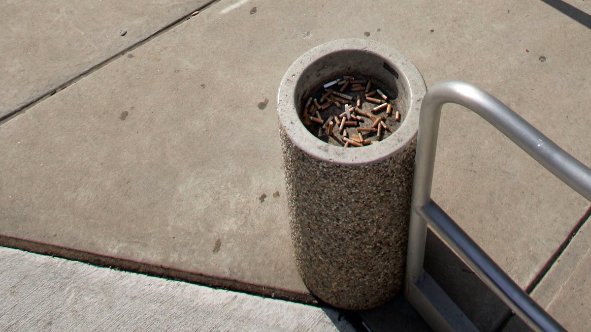  When West Chester University of Pennsylvania went somke-free in 2008, cigarette urns like this one became a thing of the past on Campus. The University of Pennsylvania may go the same route. (AP Photo/Tom Mihalek, file) 