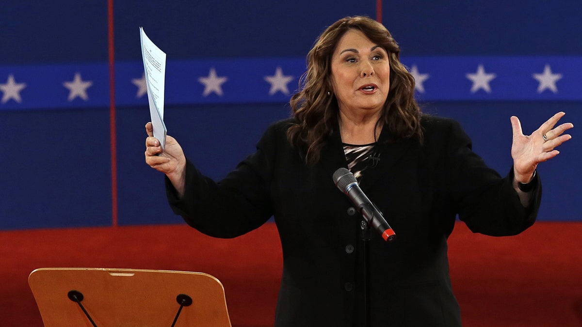 Moderator Candy Crowley is shown talking to the audience before a presidential debate at Hofstra University on Tuesday