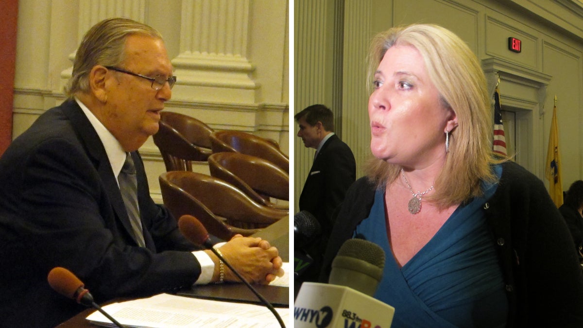  Left: New Jersey Assemblyman Ralph Caputo urges approval of the amendment to allow two casinos in North Jersey.  Right: Assemblywoman Holly Schepisi questions the need for quick action on the amendments. (Phil Gregory/for NewsWorks) 
