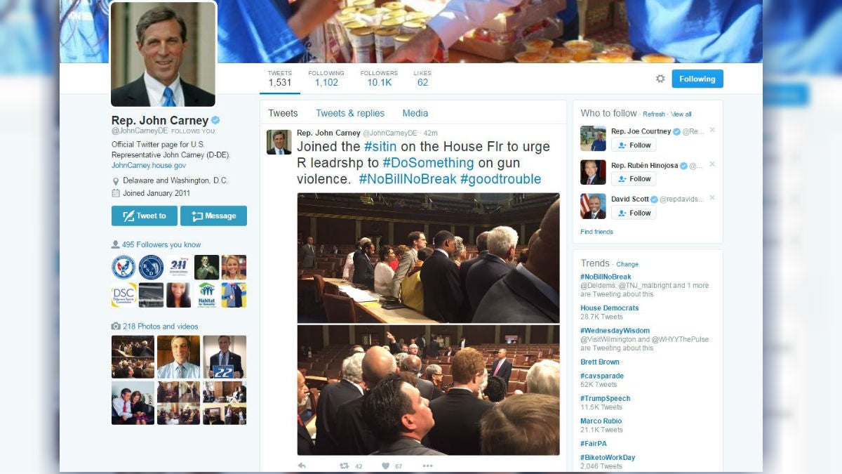 This screen grab shows the Twitter page of U.S. Rep. John Carney