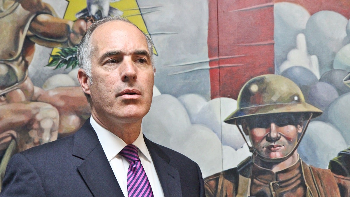  U.S. Sen. Bob Casey attends a press conference on health care services at U.S. Department of Veterans Affairs facilities at the Veterans Multi-Service Center in Philadelphia in  2014. (Kimberly Paynter/WHYY) 