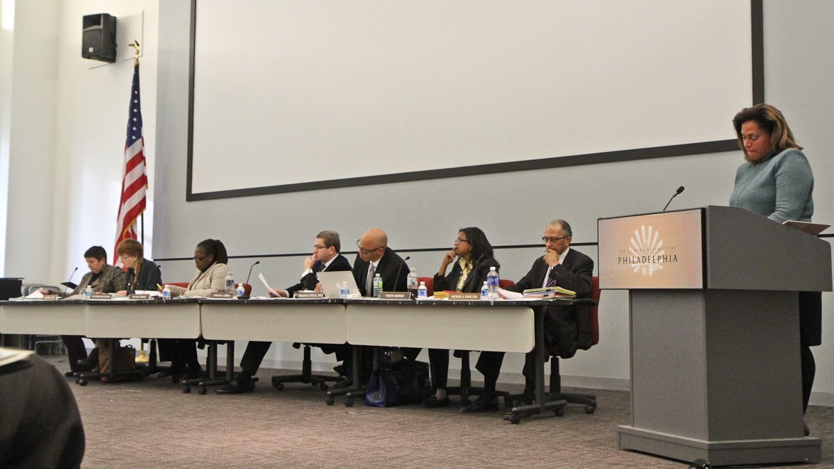  The SRC hears speaker testimony at Wednesday's charter school hearing. (Kimberly Paynter/WHYY) 