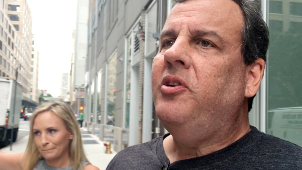 New Jersey Gov. Chris Christie speaks to reporters after appearing on a sports talk radio show in New York