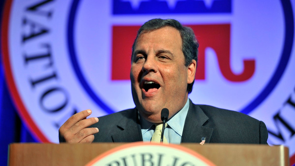  New Jersey Gov. Chris Christie speaks to fellow Republicans, Thursday, Aug. 15, 2013 during the Republican National Committee summer meeting in Boston. (AP Photo/Josh Reynolds, pool) 