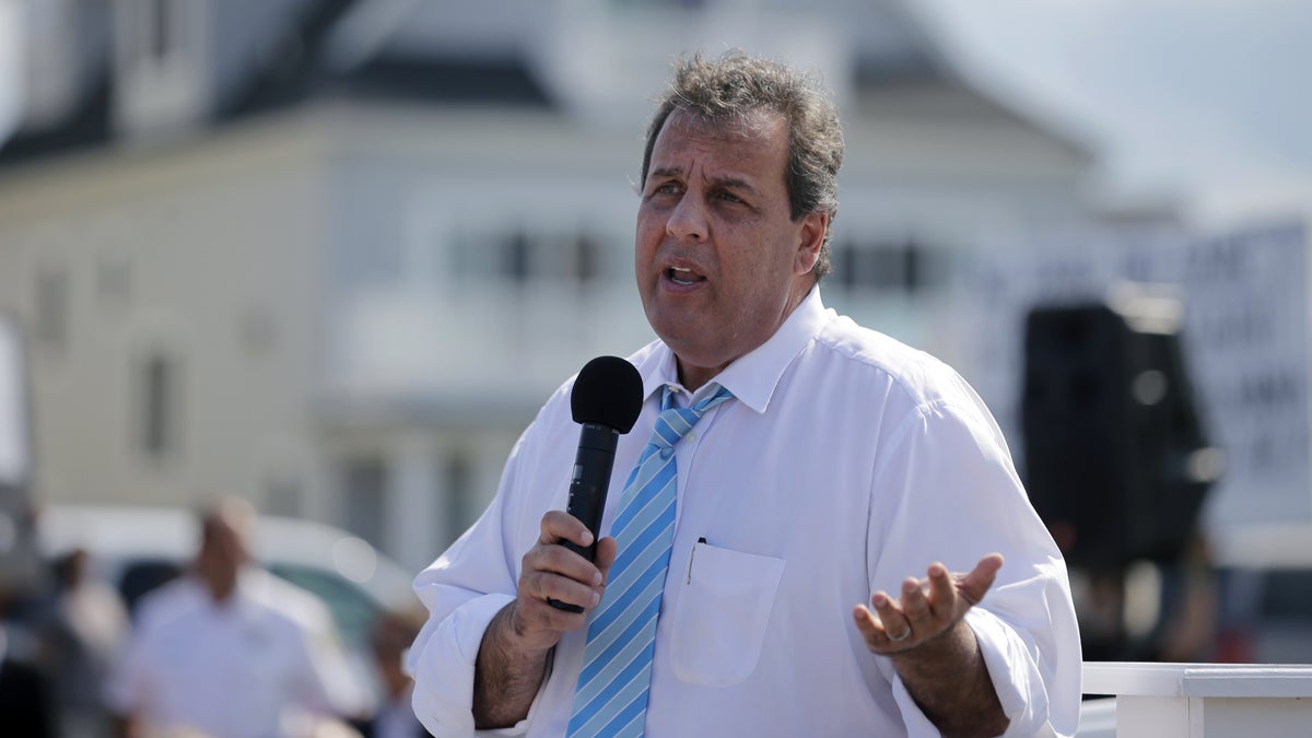  New Jersey Gov. Chris Christie addresses a gathering July 30 in Belmar, N.J. (AP Photo/Mel Evans) 