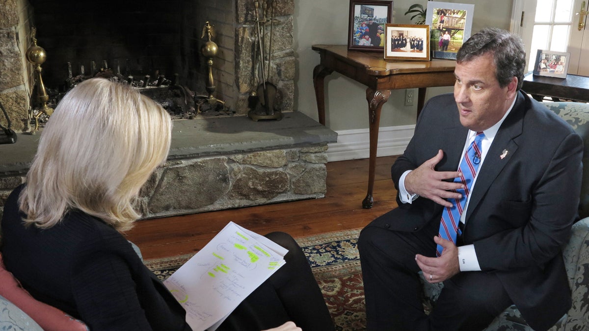 In this photo provided by ABC News, ABC NewsÕ Diane Sawyer speaks exclusively to New Jersey Governor Chris Christie at his home in Mendham, N.J. (AP Photo, ABC, Ida Mae Astute)