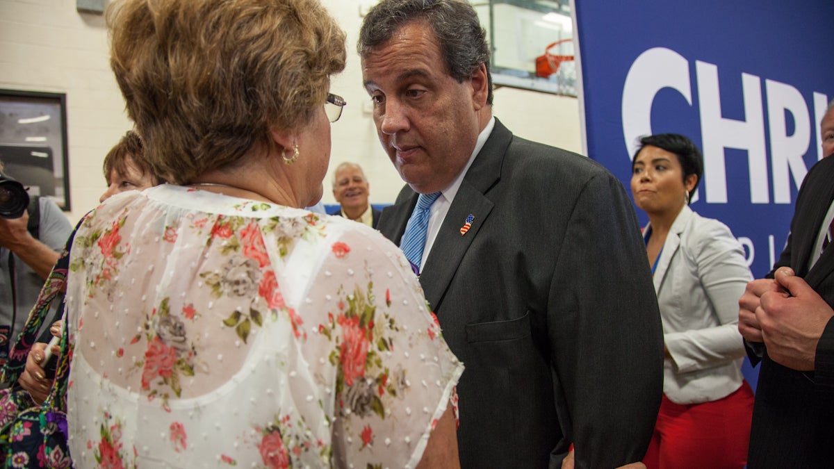  NJ Gov. Christie talks with Kathleen Dobbs, co-founder of the organization Parent to Parent. (Emily Cohen/for Newsworks) 