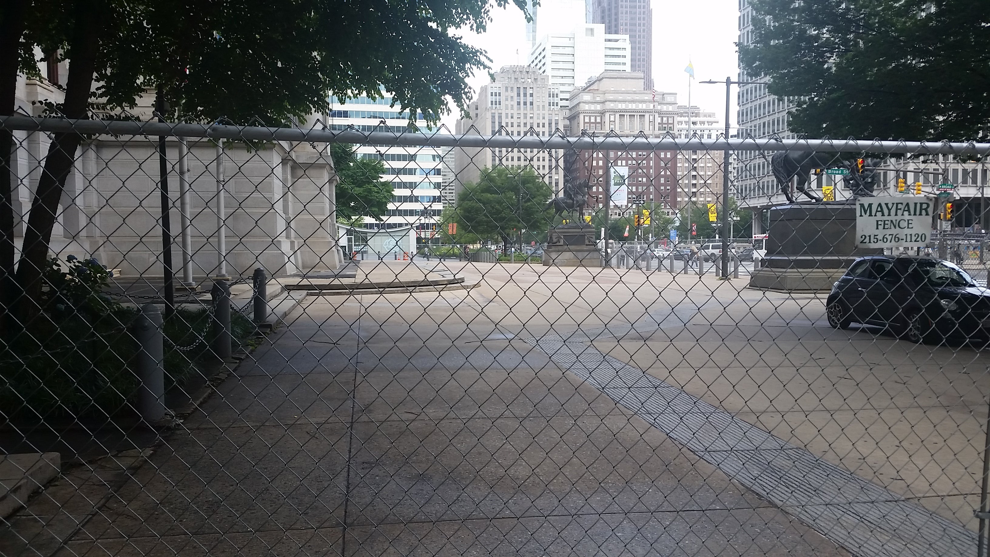  On the north side of City Hall, concrete work is  under way. (Tom MacDonald/WHYY) 