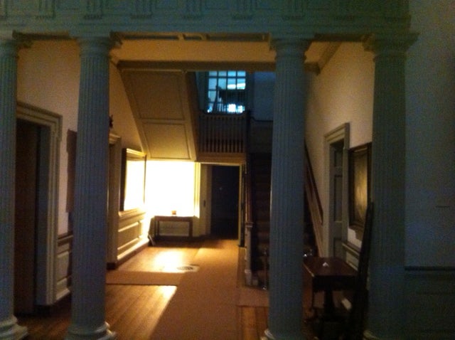  At Clivedon mansion, some wall have holes from musket balls fired during the Battle of Germantown. (Shai Ben-Yaacov/WHYY) 