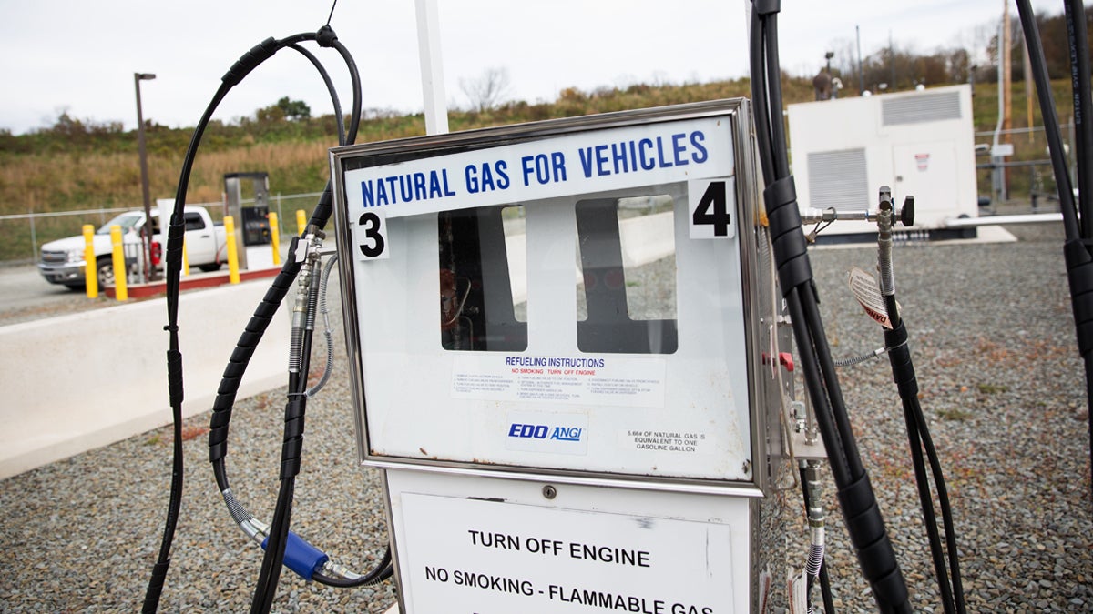  A Cabot Oil & Gas compressed natural gas station fuels company trucks and fleets, but is not open to the public in Susquehanna County, Pa. (Lindsay Lazarski/WHYY) 