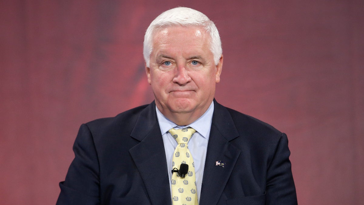  Gov. Tom Corbett is seen at Dow Chemical's at Dow Chemical's new research-and-development facility, Wednesday, July 31, 2013, in Collegeville, Pa. (AP Photo/Matt Rourke) 