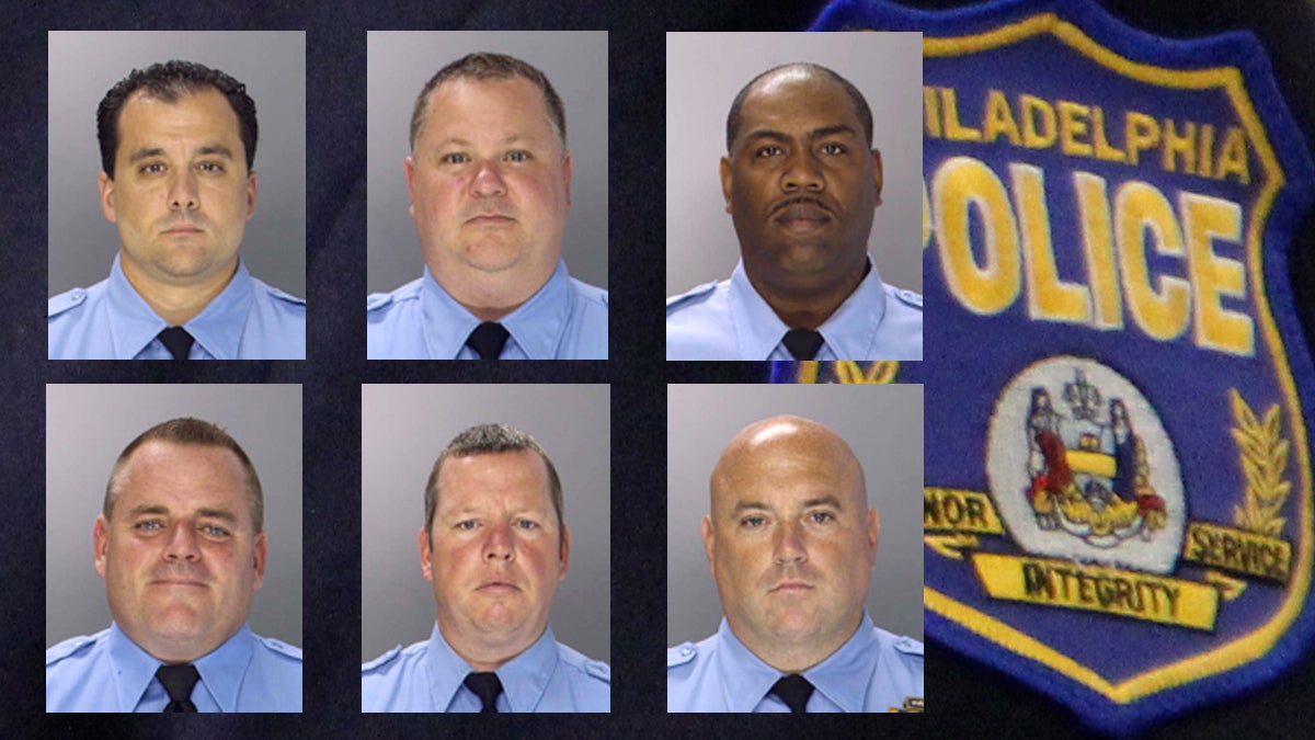  The trial of six former Philadelphia police officers accused of corruption began Monday. They are (clockwise from top left) Thomas Liciardello, Perry Betts, Norman Linwood, John Speiser, Brian Reynolds, and Michael Spicer.  