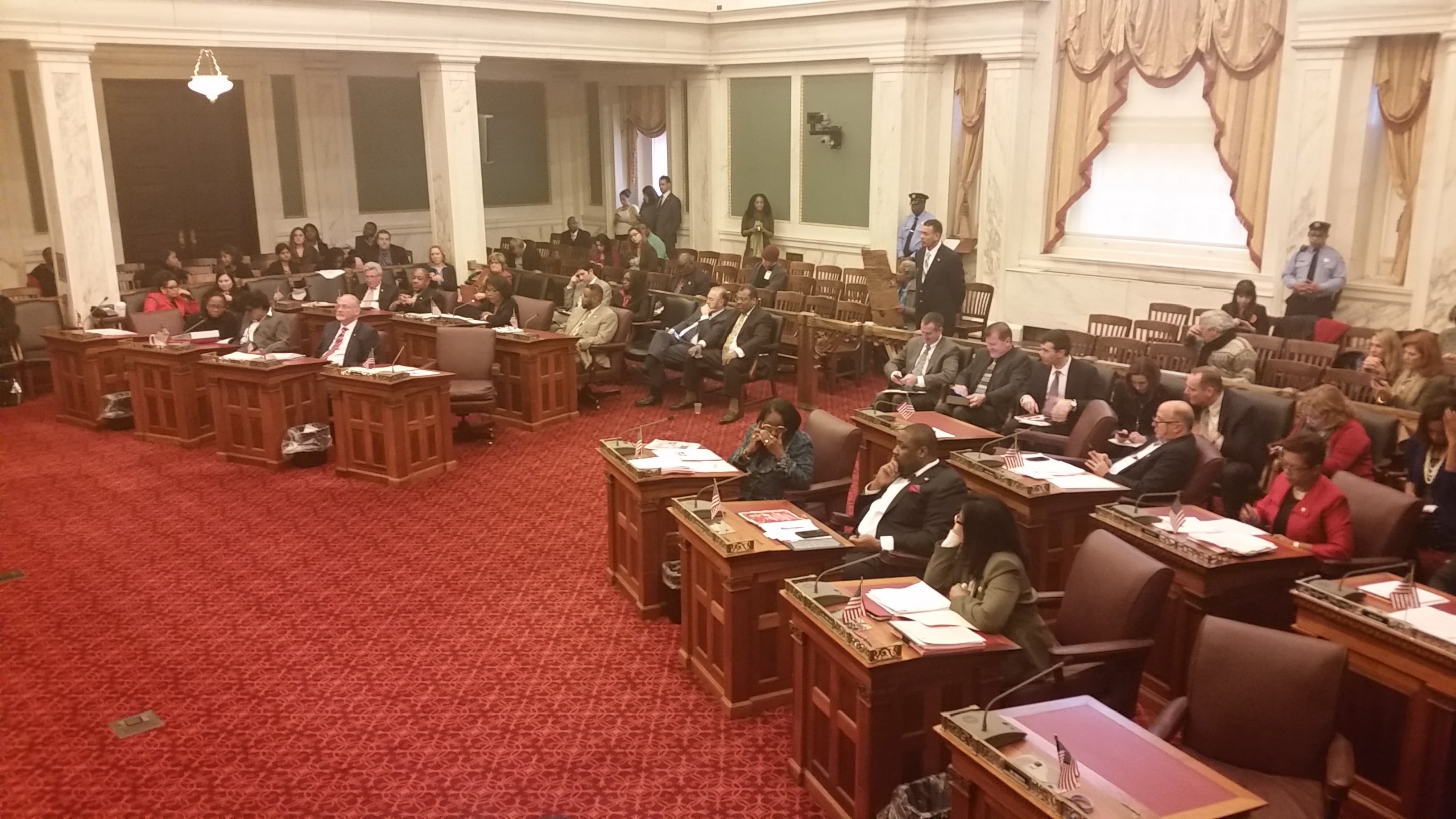  Philadelphia City Council members discuss increasing the annual fee for registering vacant properties from $150 to $300. (Tom MacDonald/WHYY) 