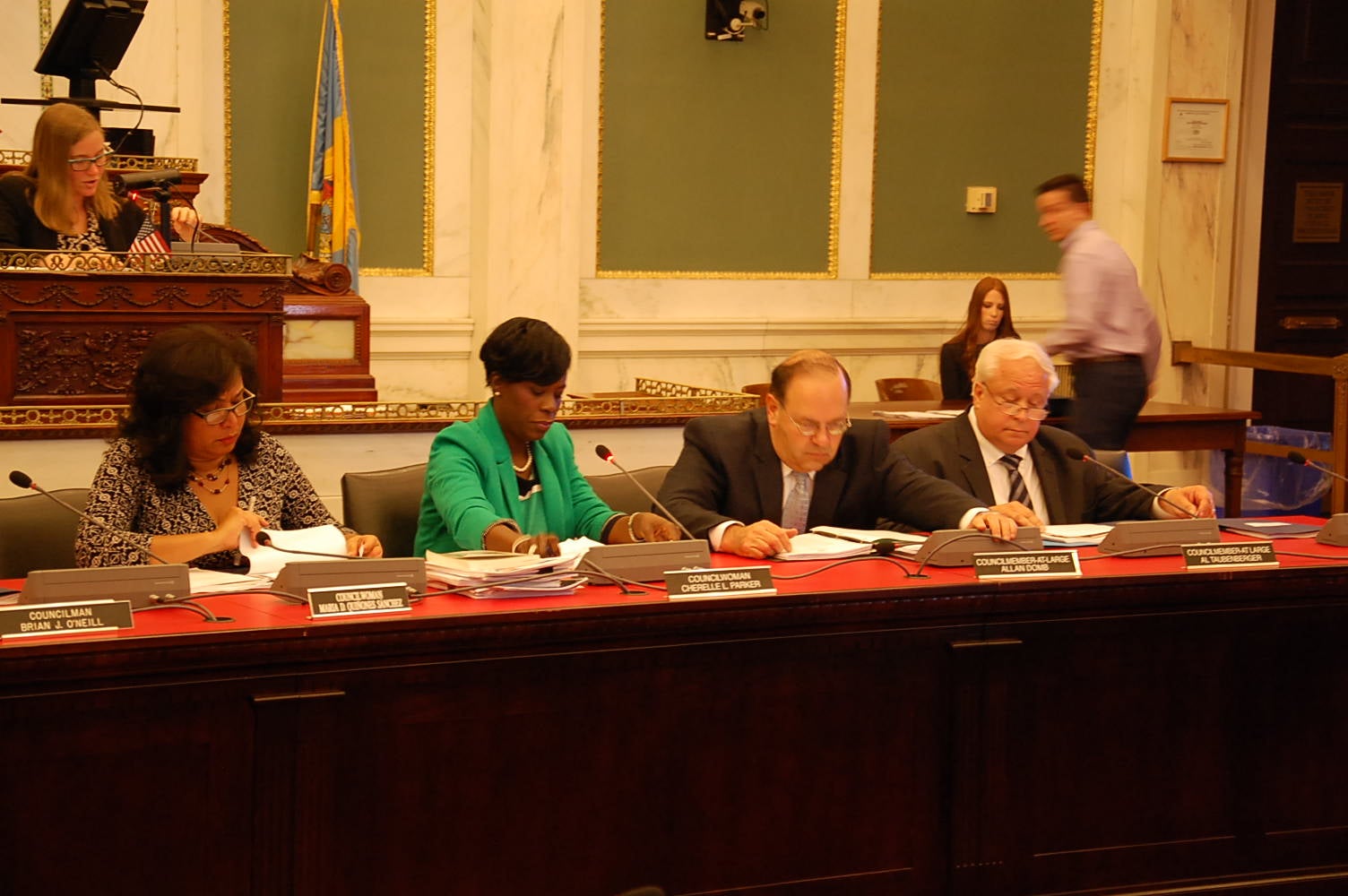 Philadelphia City Council members get an update on pensions Wednesday. (Tom MacDonald/WHYY)