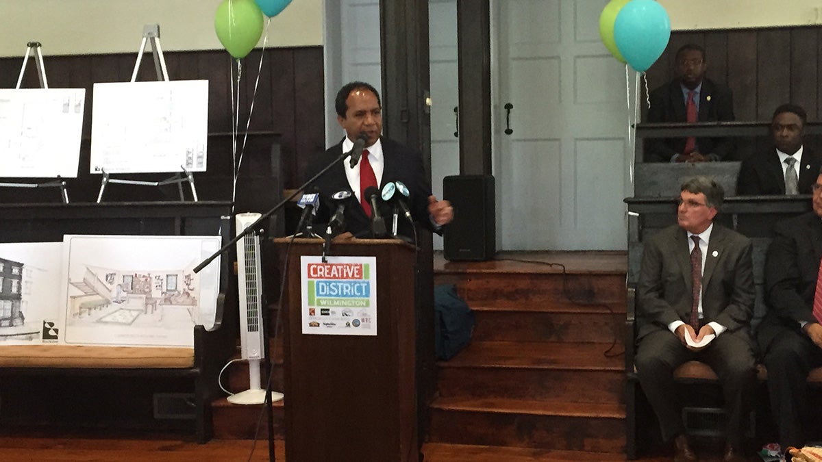  Mayor Dennis Williams spoke during the launch of a project designed to renovate vacant homes into affordable housing. (Zoe Read/WHYY) 