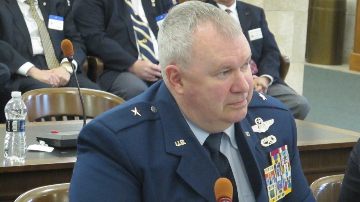  Brig. Gen. Michael Cunniff, who heads the state Department of Military and Veterans Affairs, told lawmakers Thursday the inspector general is looking into  claims of racial bias. (Phil Gregory/WHYY) 