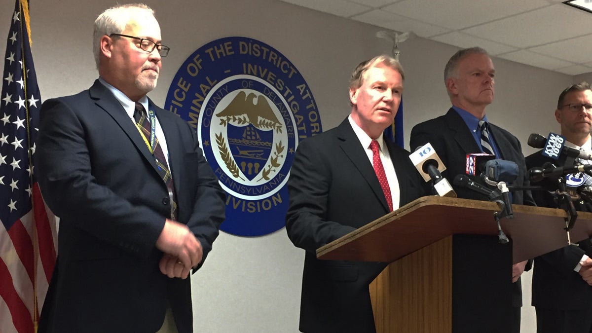 Delaware County District Attorney Jack Whelan announces the arrest of Upland Borough Councilman Edward Mitchell in a theft scheme that cost the borough nearly $1 million. (Dana DiFilippo/WHYY)