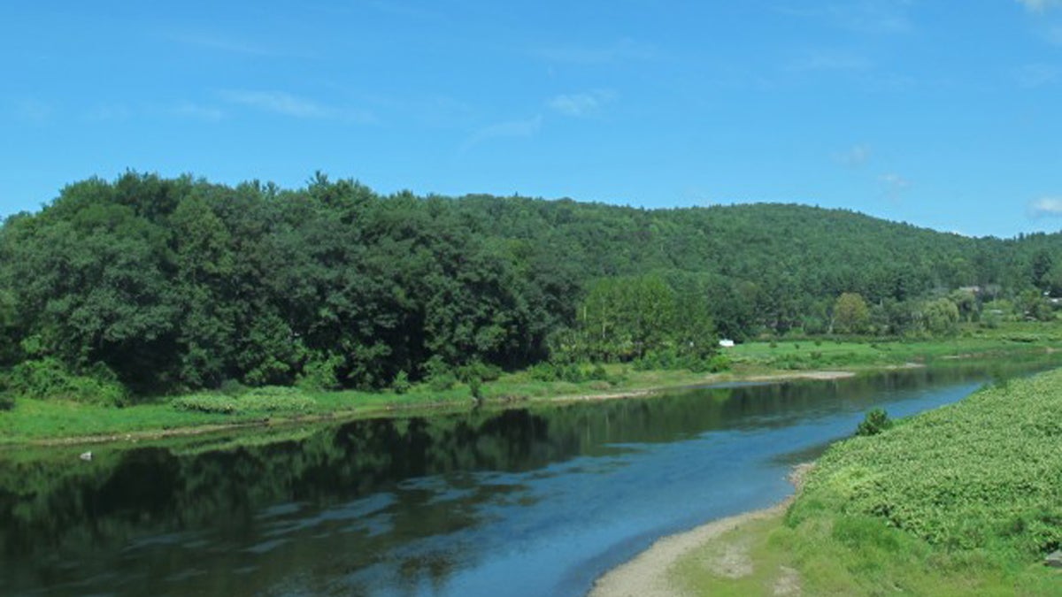  A view of the Delaware River where it separates Northeast Pennsylvania on the right with New York State on the left (Katie Colaneri/StateImpact Pennsylvania) 