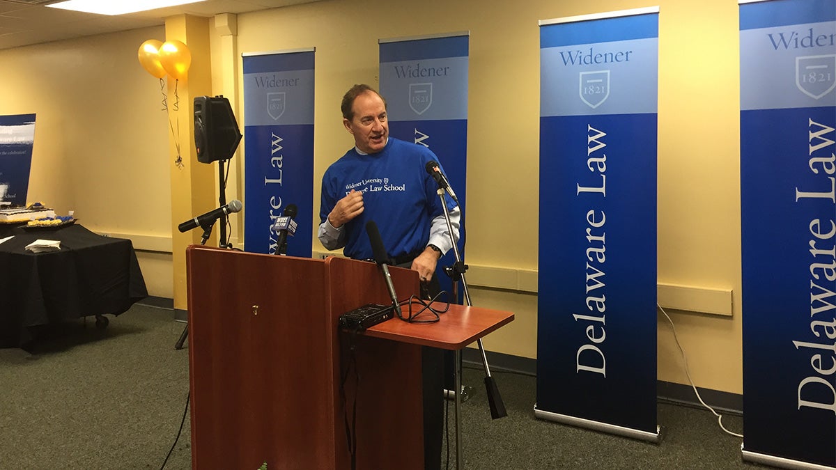  Incoming Dean Rod Smolla kicked off the debut of the Delaware Law School in Wilmington Wednesday. (Zoë Read/WHYY) 