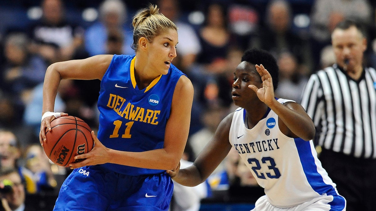  Elena Delle Donne, left, playing for Delaware during the 2013  NCAA college basketball tournament. (Jessica Hill/AP Photo) 