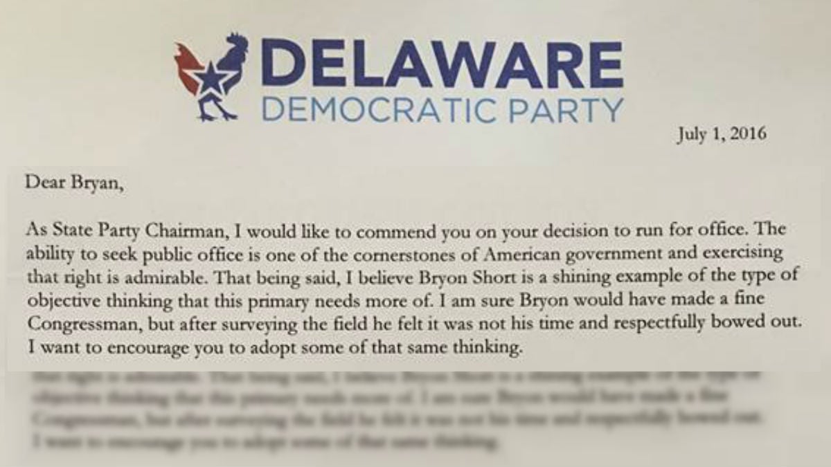 Delaware Democratic Party chairman John Daniello sent this letter to candidates