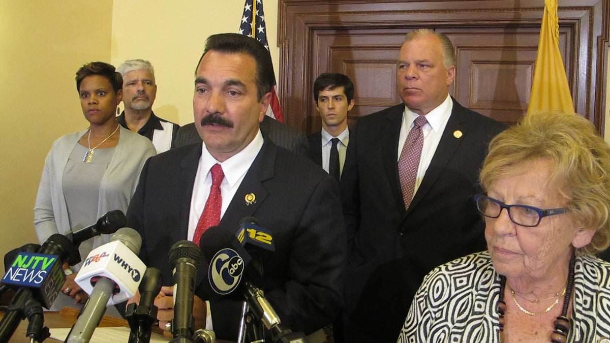  New Jersey Democratic legislators outline the Democracy Act proposal intended to encourage more residents to vote. It would allow registering and voting on the same day amid other changes. (Phil Gregory/WHYY) 