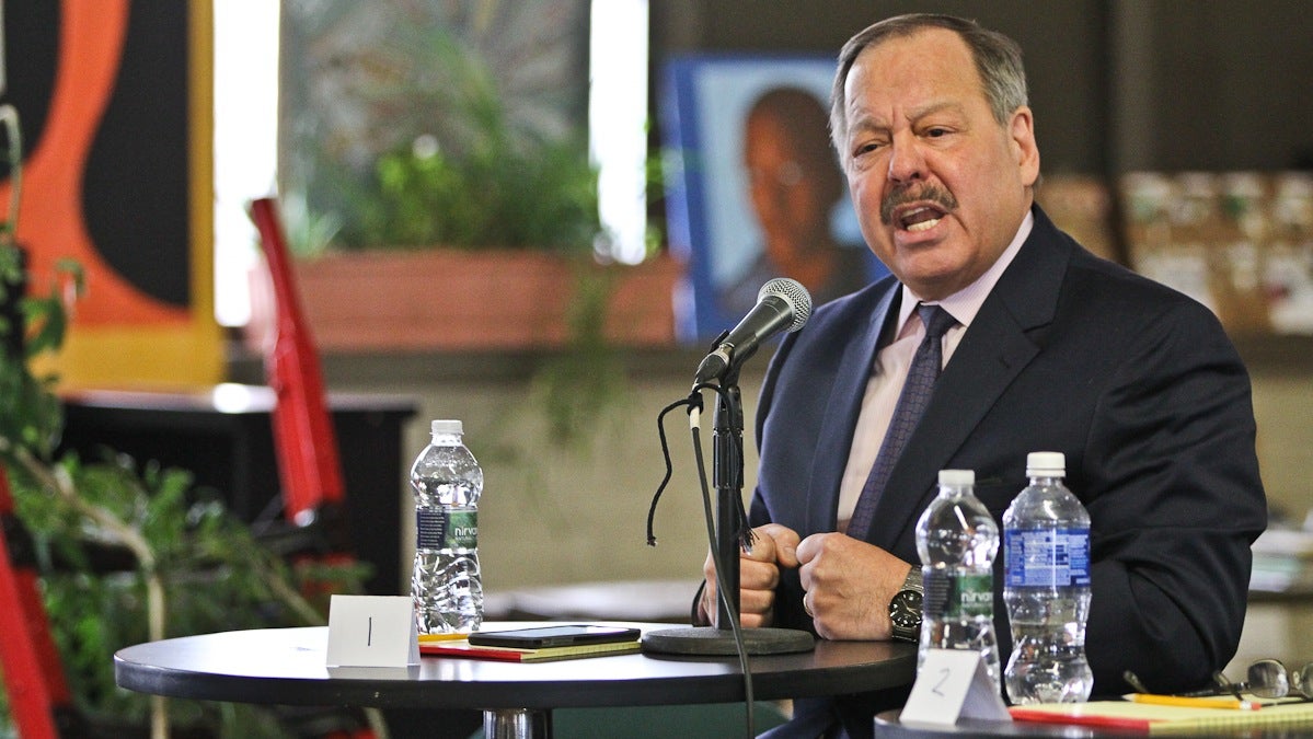  Shown here at a mayoral forum in Parkside, candidate Nelson Diaz cited the state of education in the city as a driving force to enter the race. (Kimberly Paynter/WHYY) 