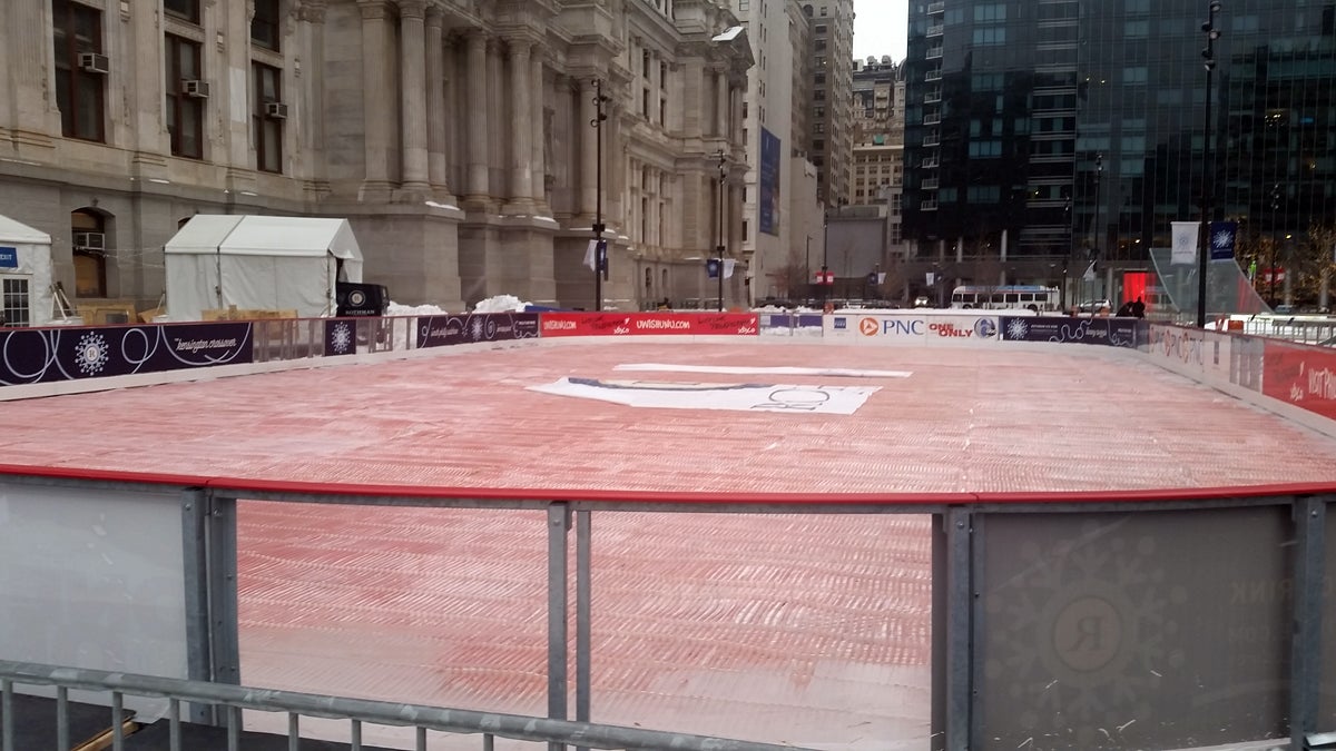  The Rothman Ice Rink at Dilworth Park in Philadelphia is shown being disassembled. (Tom MacDonald/WHYY) 