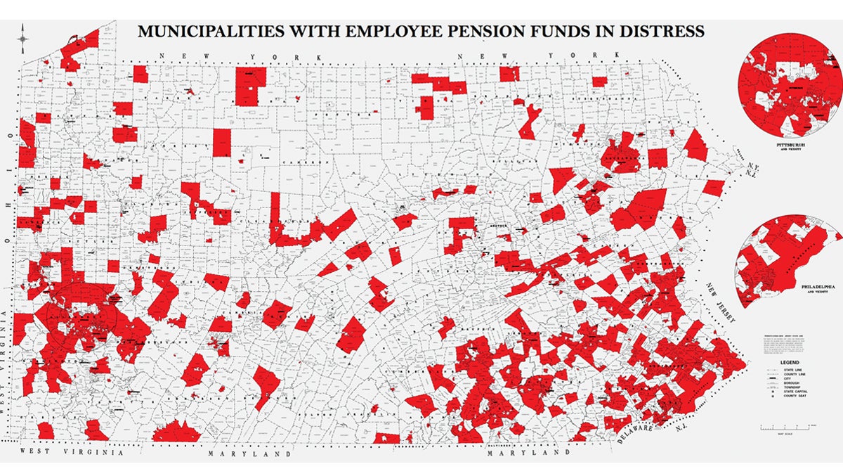  Map of Pa.’s municipal pension funds in distress from the Pennsylvania Auditor General’s office. 
