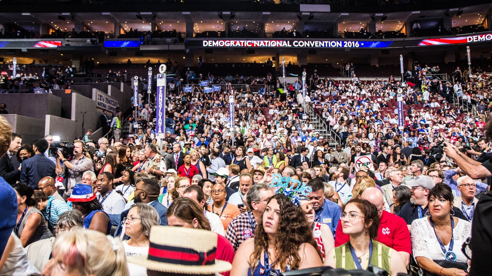 Delegates to the National Democratic Convention settle in for night one. (Kimberly Paynter/WHYY)